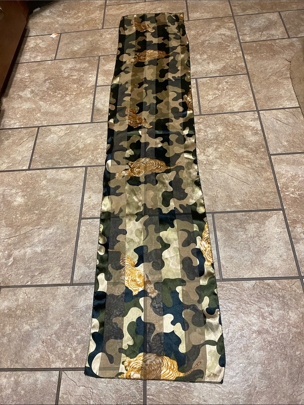 Camouflage Scarf with Tiger Motif - Green, Tan, Black Spring Layering
